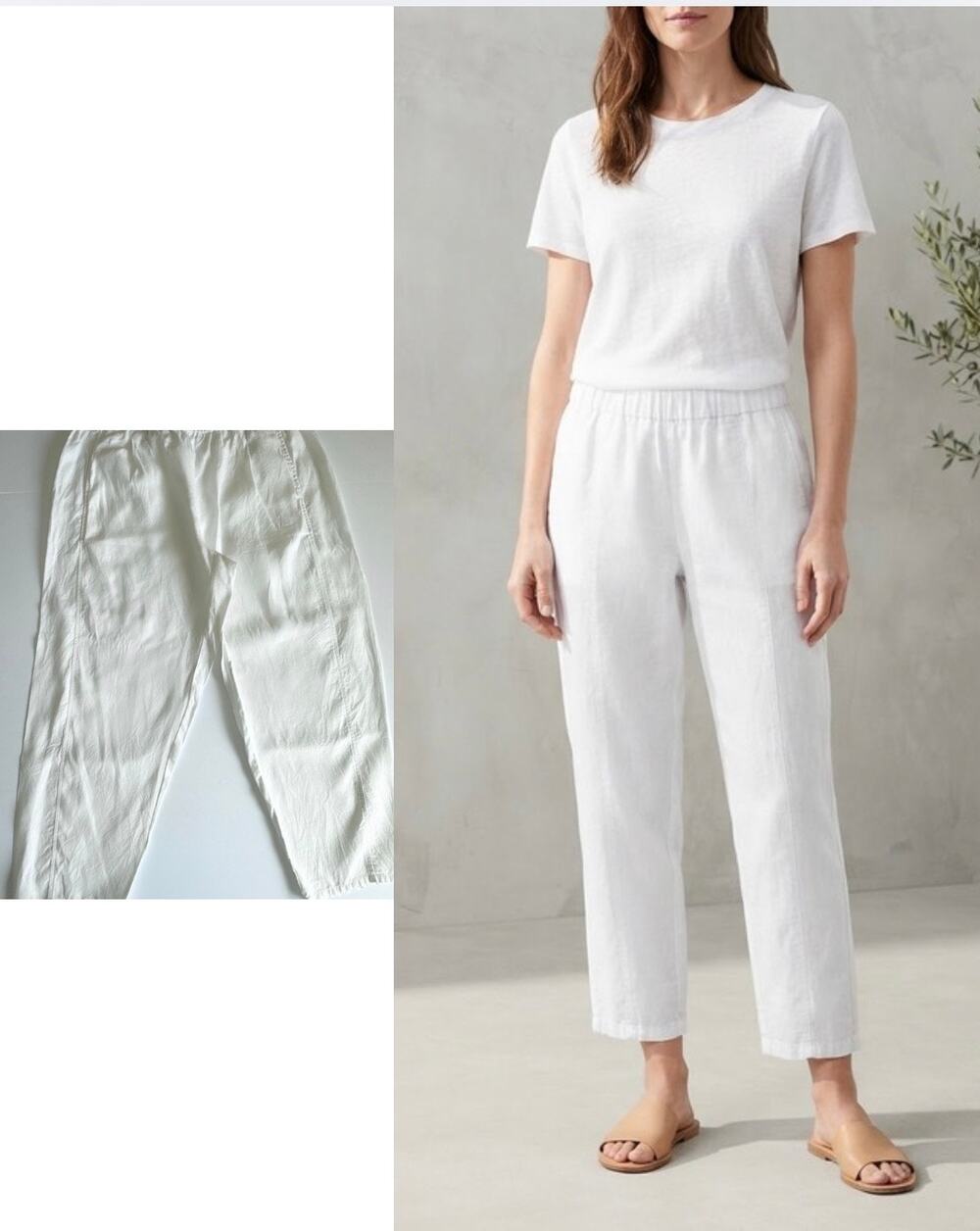 Eileen Fisher White Organic Linen Tapered Ankle Pants Sz XL